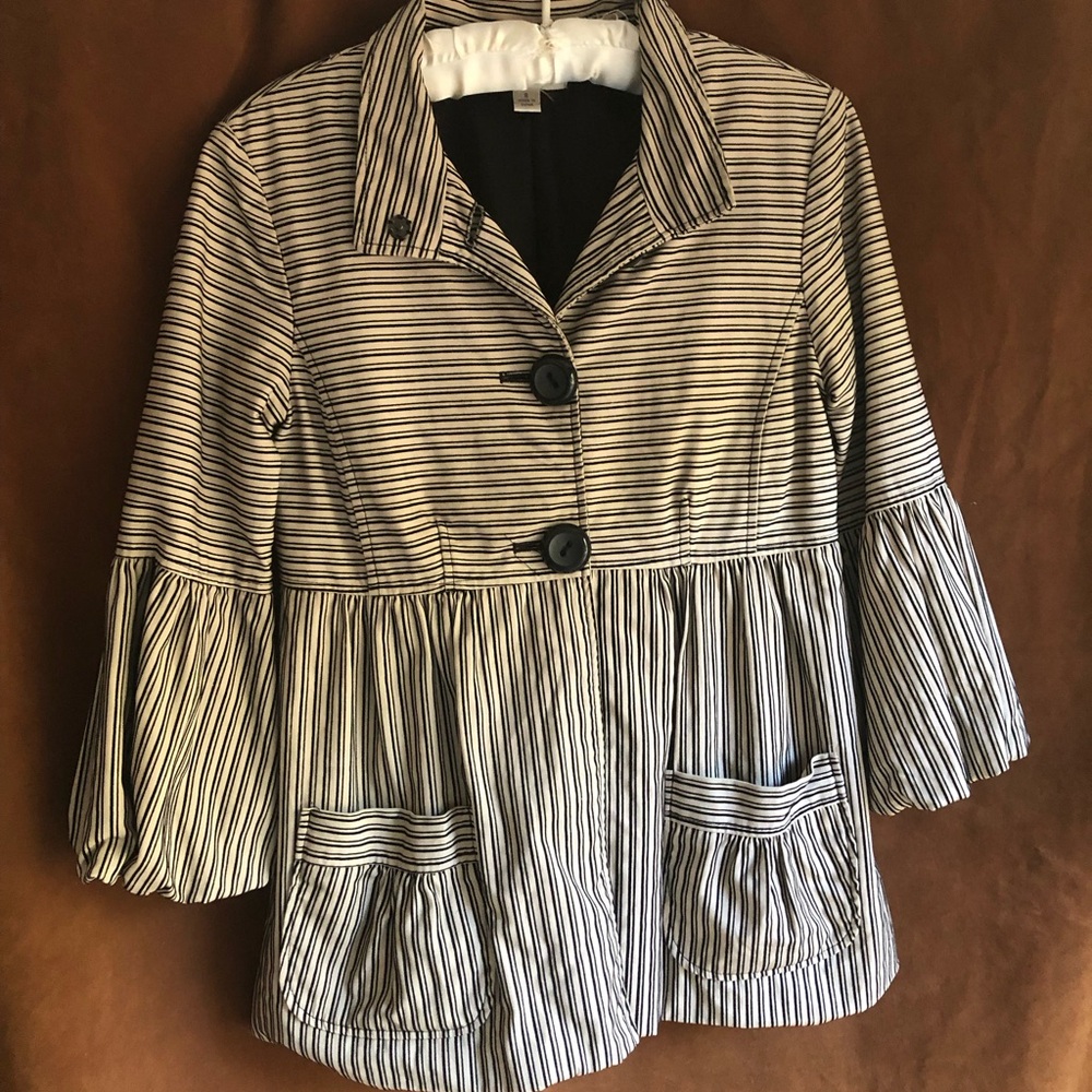 Forever 21 Black and White Striped Peplum Suit Jacket
